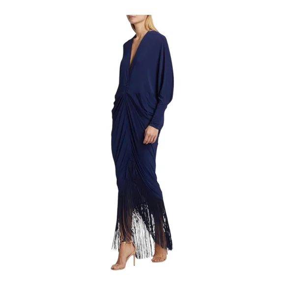 Silvia Tcherassi Roselyn Blue Fringed Jersey Maxi Dress Size 2L (12) NWD - Picture 4 of 14